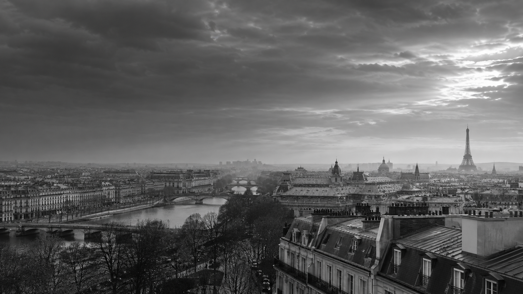 Paris skyline with the Eiffel Tower in the distance