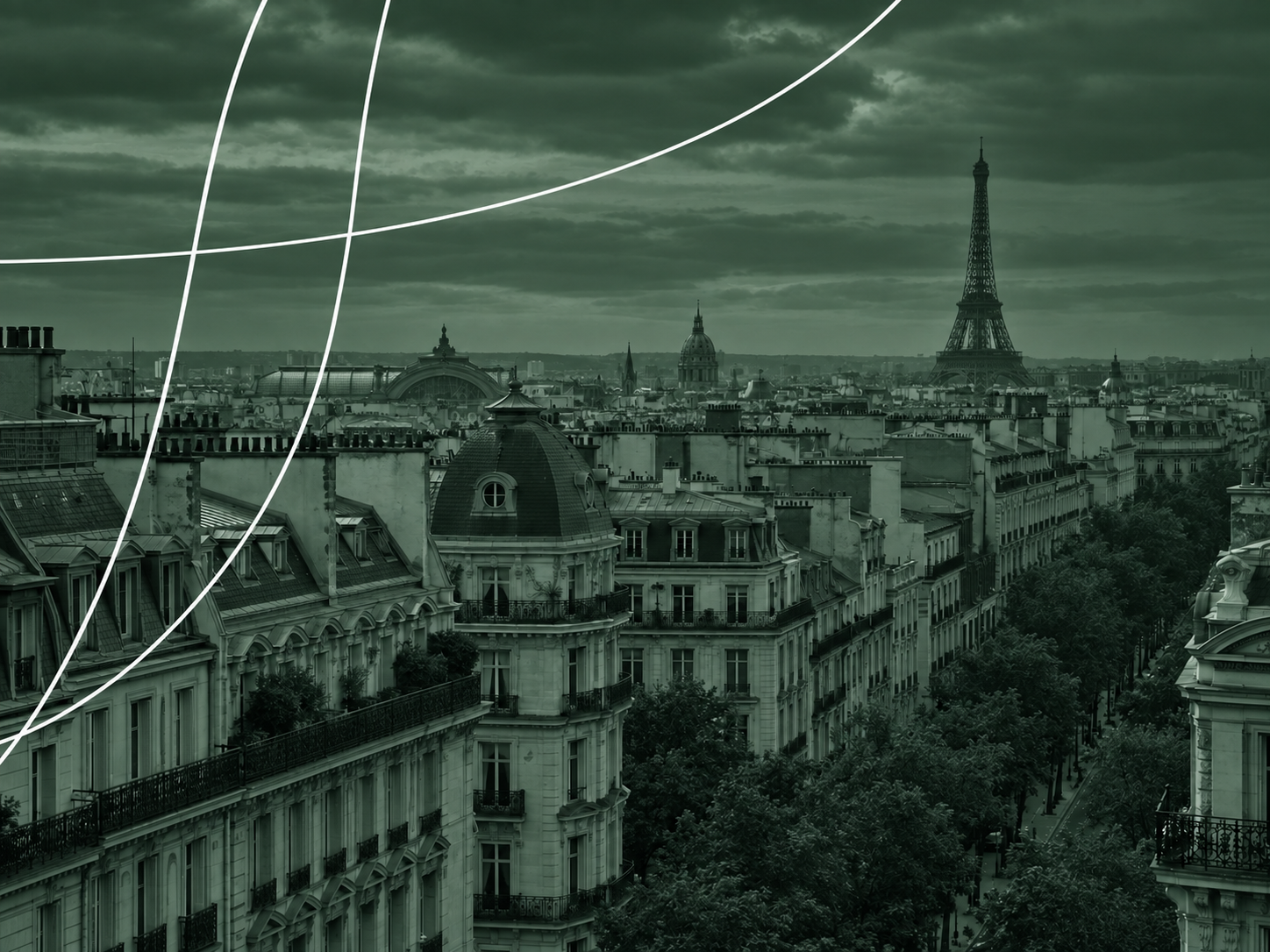 Stylized Paris rooftops and the Eiffel Tower